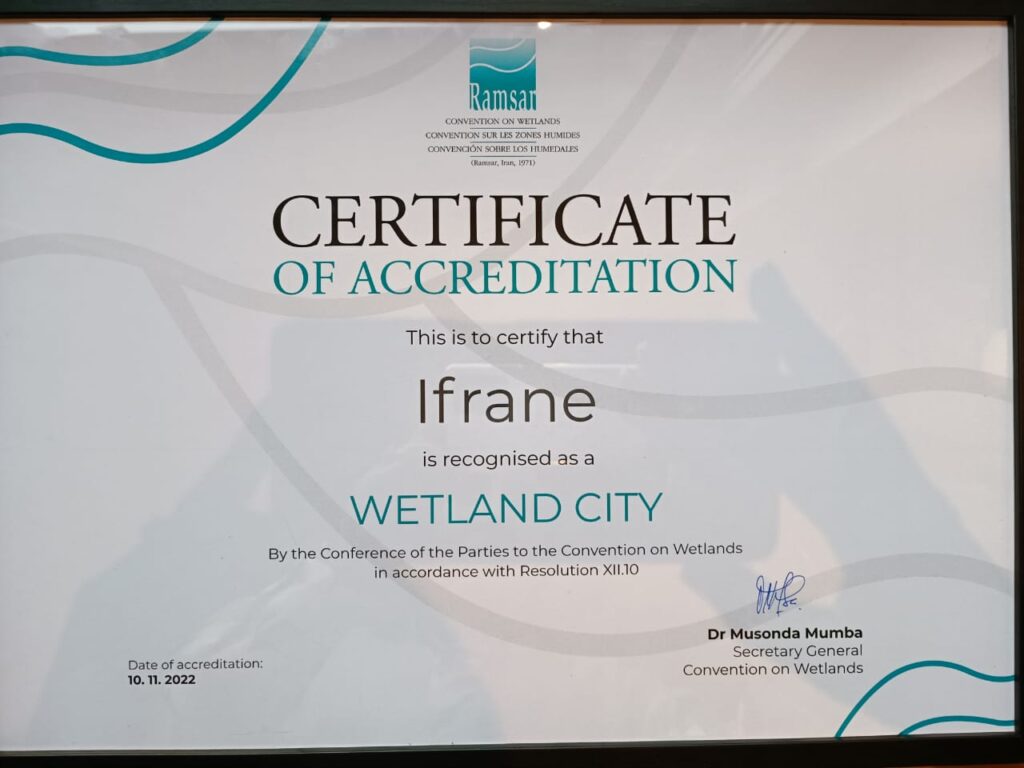 la ville d’Ifrane a reçu le label « ville des zones humides » accrédité par la Convention RAMSAR.